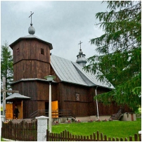 (139/153): Wańkowa - Cerkiew drewniana greckokatolicka (przeniesiona z Ropienki w 1985 r.)  obiekt zrekonstruowano z przeznaczeniem na kościół rzymskokatolicki.